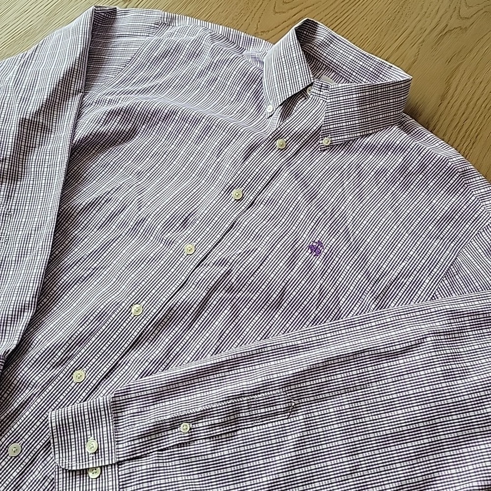 Brooks Brothers 346 Men's Large Oxford Shirt Button Up Non Iron Purple Plaid